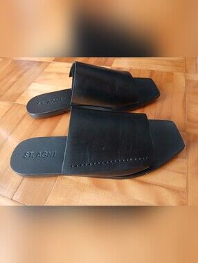 St. Agni Black Leather Slide Sandals .Size 36